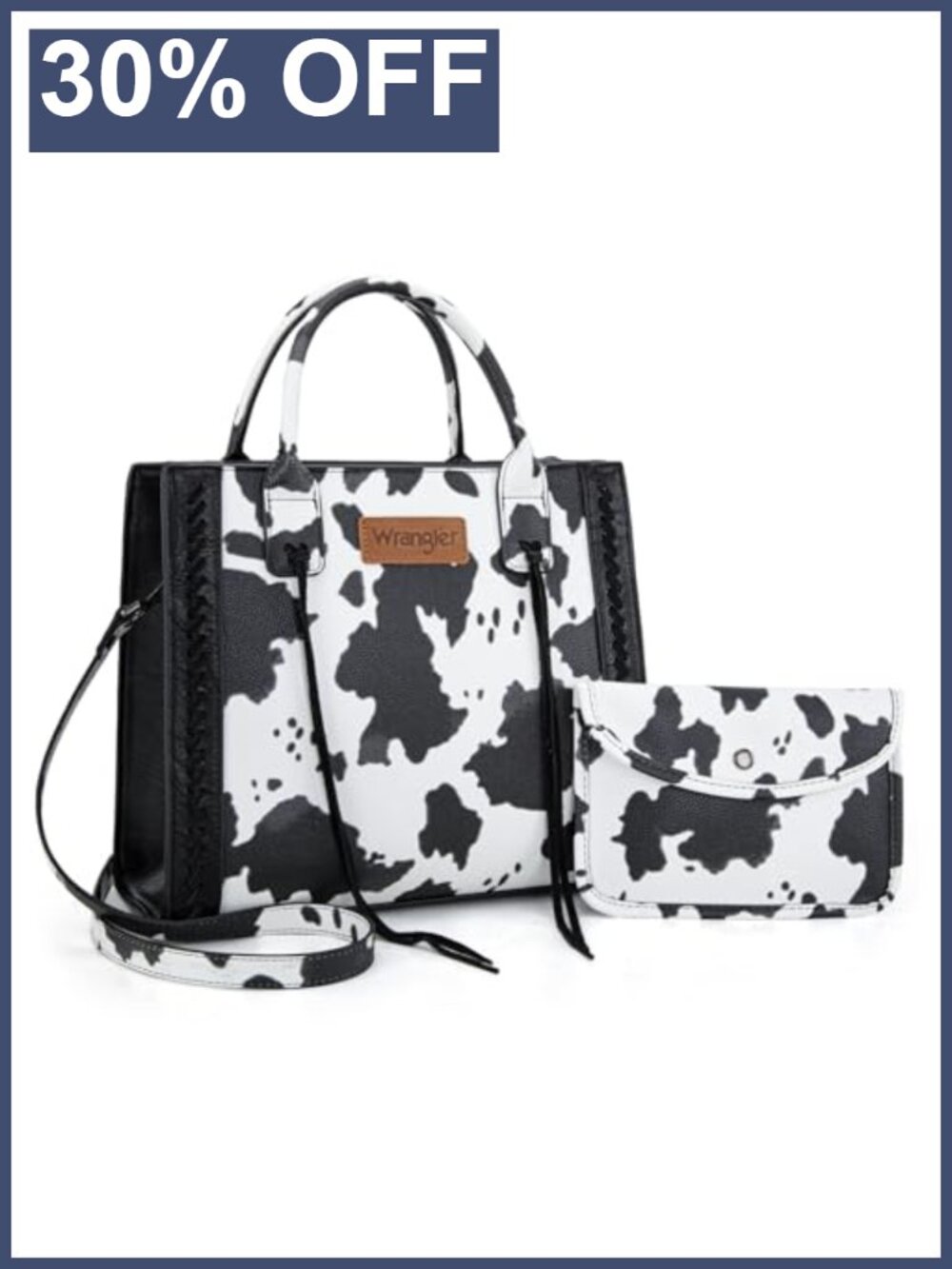 Distressed Vegan Leather Satchel Tote Bag with Wallet Set and Whipstitch Tassels